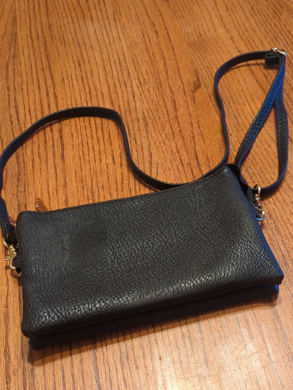 Sax Black Leather Crossbody Bag with Gold Hardware